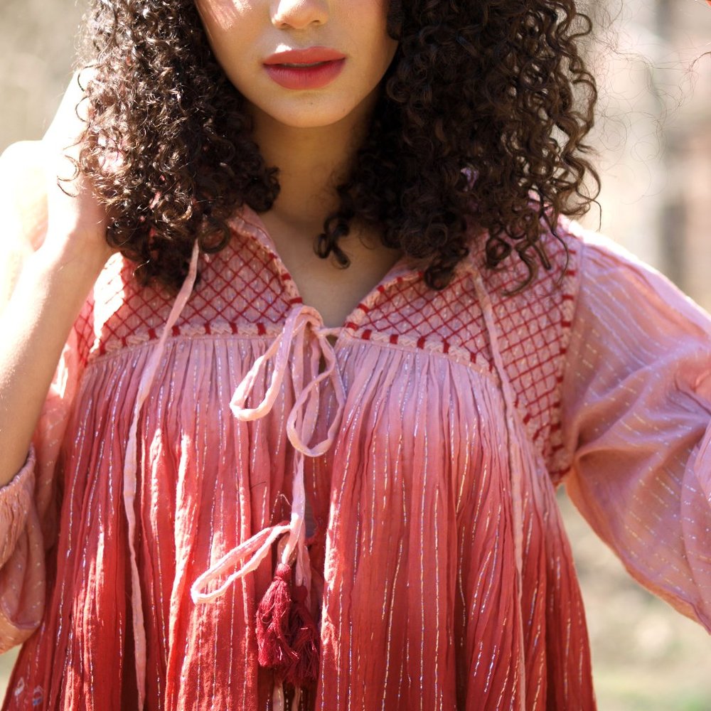 Ombre cotton babydoll tassel fringe swing jacket